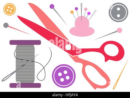 Colorful vector sewing icons set on white background Stock Vector
