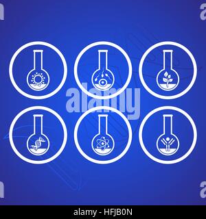 White molecular biology science icons in test tubes Stock Vector