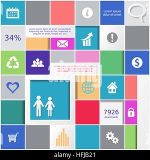 Abstract background with colorful squares and infographic icons Stock Vector