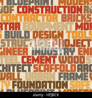 Vector seamless tile of words related to construction and building Stock Vector