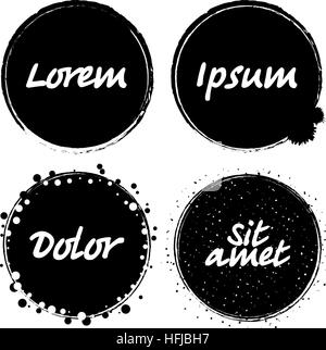 Vector handmade black strokes- backgrounds painted by brush. Set of retro vintage badges and labels. Grunge template. Stock Vector