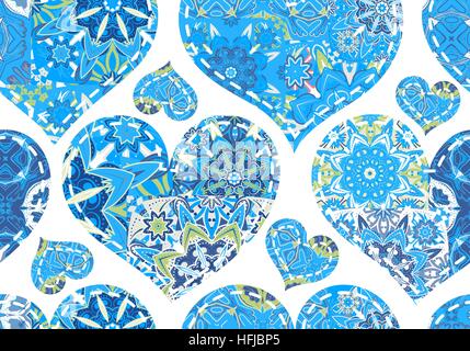 Seamless Valentine's Day pattern with patchwork hearts Stock Vector