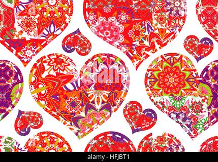 Seamless Valentine's Day pattern with patchwork hearts Stock Vector