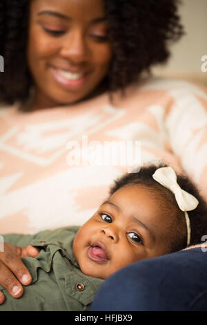 Happy African American mother and her daugher. Stock Photo
