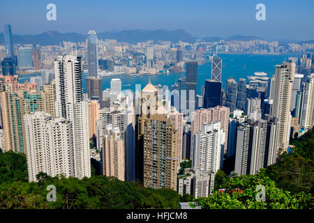 Hong Kong skyline. Panoramic view of Hong Kong from the Peak. Stock Photo