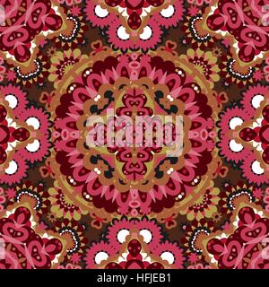 Colorful lace pattern with ornate elements. Pink brown abstract background. Vector stock illustration. Stock Vector
