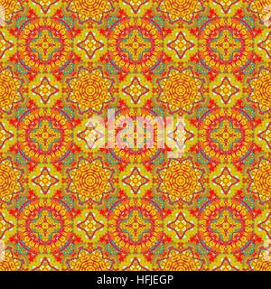 Seamless pattern. Abstract texture with abstract flowers. Endless vector background. Ethnic lace pattern. Orange red backdrop. Stock Vector