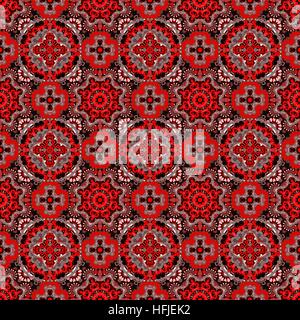 Luxury colorful floral seamless pattern background. Ornamental round lace pattern, circle red gray black background Stock Vector