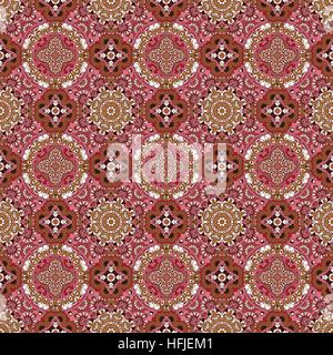 Luxury colorful floral seamless pattern background. Ornamental round lace pattern, circle red gray black background Stock Vector