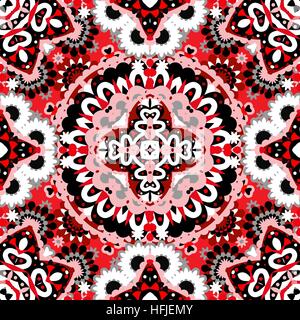 Luxury colorful floral seamless pattern background. Ornamental round lace pattern, circle red gray black background Stock Vector