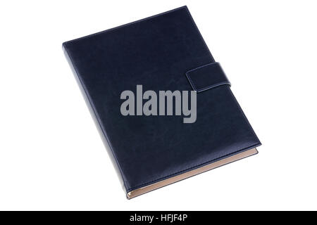 Blue leather notebook isolated on white background Stock Photo