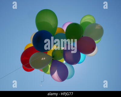 Colorful air balloons on blue sky Stock Photo