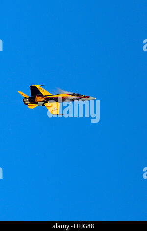 A vertical image of a Canadian Air Force CF-18 Hornet jet fighter airplane Stock Photo