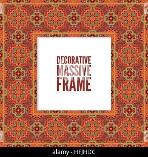 Beautiful floral design decorated colorful frame in square. Vector brown red background. Stock Vector
