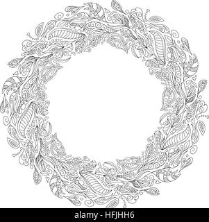 Bridal wreath of forest poppies flowers wild berries, wreath for bride. Vector Hand drawn artwork. Love concept for wedding invitations, cards tickets branding logo label. Coloring book page for adult Stock Vector
