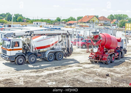 Mixer truck is transport cement to the casting place on building site. Stock Photo