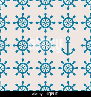 Seamless nautical pattern made of blue helms and anchor Stock Vector