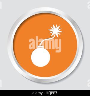 White vector bomb symbol on orange button Stock Vector