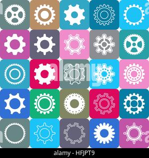 Various gear wheel collection in colorful rounded squares Stock Vector