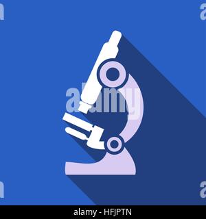 White vector microscope on blue background flat design Stock Vector