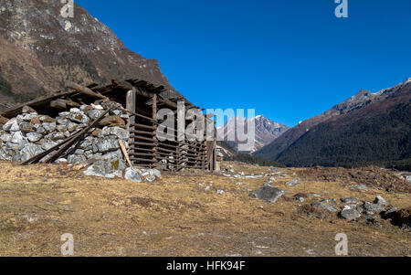 Yumthang Mountain Valley is a grazing pasture surrounded by the Himalayan mountains in North Sikkim, India. Stock Photo