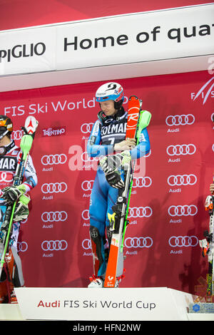 Madonna di Campiglio, Italy 22 December 2016: KRISTOFFERSEN Henrik (Nor) takes 1st place during the Audi Fis Alpine Skiing World Cup Men’s Slalom Race Stock Photo