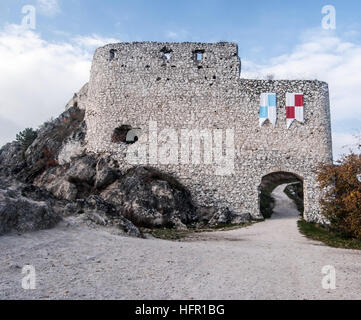 ruins of Cachtice castle in Male Karpaty mountains in Western Slovakia during autumn day with blue sky and clouds