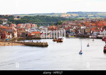 Entrance to Whitby harbour, North Yorkshire, England. Stock Photo