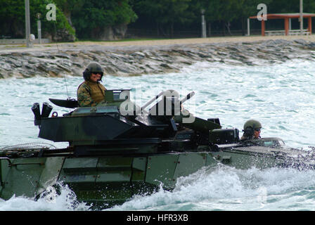 060322-N-4772B-064 Sea of Japan (March 22, 2006) - An Amphibious Assault Vehicle (AAV) assigned to the 31st Marine Expeditionary Unit (MEU) leaves the beach to head towards the amphibious dock landing ship USS Harpers Ferry (LSD 49). Harpers Ferry, along with the amphibious assault ship USS Essex (LHD 2) loaded Elements of the 31st Marine Expeditionary Unit (MEU) at White Beach, Okinawa, as part of the Spring Patrol for the Essex Amphibious Ready Group (ARG). U.S. Navy photo by Journalist 2nd Class Brian P. Biller (RELEASED) US Navy 060322-N-4772B-064 An Amphibious Assault Vehicle (AAV) assign Stock Photo