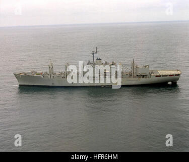 An aerial port beam view of the combat stores ship USS SAN JOSE (AFS-7) off the coast of San Diego. USS San Jose (AFS-7) off San Diego, 1971 Stock Photo