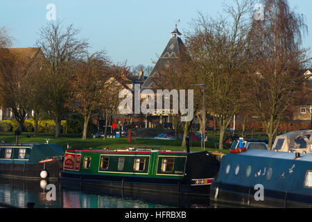 Barges on the Great Ouse river at Ely, Cambridgeshire, UK. Stock Photo