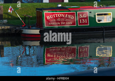 Canal boat on the Great Ouse river at Ely, Cambridgeshire, U|K. Stock Photo