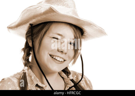 Teenage girl wearing cowboy hat Stock Photo