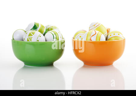 Easter eggs in bowls Stock Photo