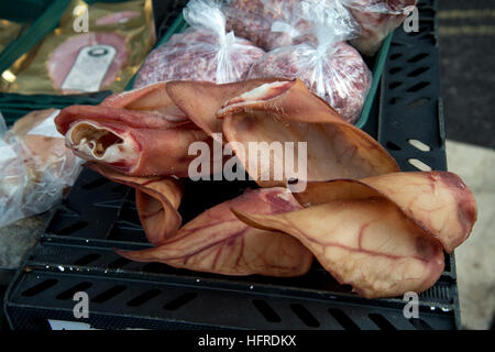 Hackney. Broadway market. Pigs ears on sale Stock Photo