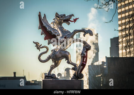 City Dragon statue marking the boundary between the City of Westminster, to the West, and the City of London, to the east. Stock Photo