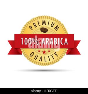 One hundred percent arabica coffee premium quality gold badge icon logo vector graphic design Stock Vector