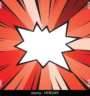 Cartoon comic graphic design for explosion blast dialog box on red background. Stock Vector