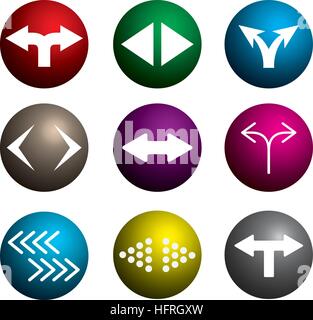 Set of 3d vector design of two ways crossroad direction sign in circle balls. Stock Vector
