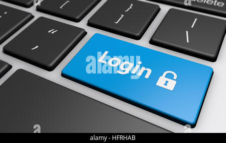 Login icon and sign on a computer keyboard button web security concept. Stock Photo