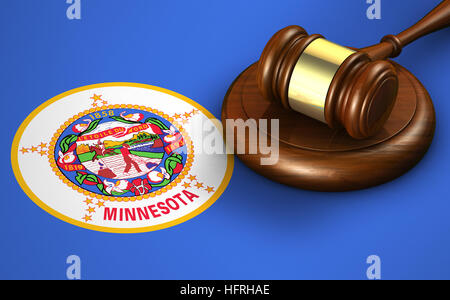 Minnesota US state law, legal system and justice concept with a gavel on the Minnesotan flag.