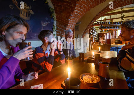 Weesenstein: Schlossbrauerei (Castle brewery), family drinking beer, Sachsen, Saxony, Germany Stock Photo