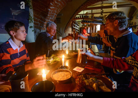 Weesenstein: Schlossbrauerei (Castle brewery), family drinking beer, Sachsen, Saxony, Germany Stock Photo