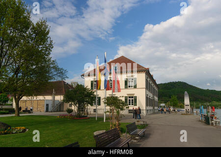 Bodman-Ludwigshafen: Zollhaus with Lenk-Triptychon (left) at the Überlinger See (Lake Constance), Bodensee, Lake Constance, Baden-Württemberg, Germany Stock Photo