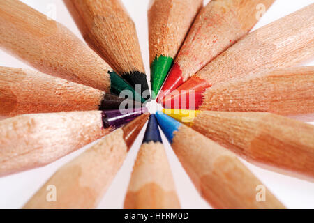 Pencil crayons (colouring pencils) arranged to form a circle Stock Photo