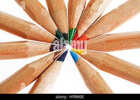 Pencil crayons (colouring pencils) arranged to form a circle Stock Photo