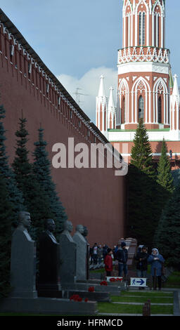 Busts of famous communist leaders, including Stalin and Trotsky,  beside Lenin's Mausoleum, the Kremlin, Moscow Stock Photo