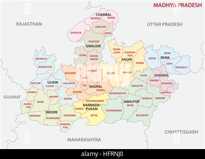 Madhya Pradesh administrative and political vector map Stock Vector