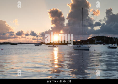 Sunset & Yachts in Bermuda Stock Photo
