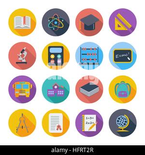Education flat color icon on the circle. Vector illustration. Stock Vector